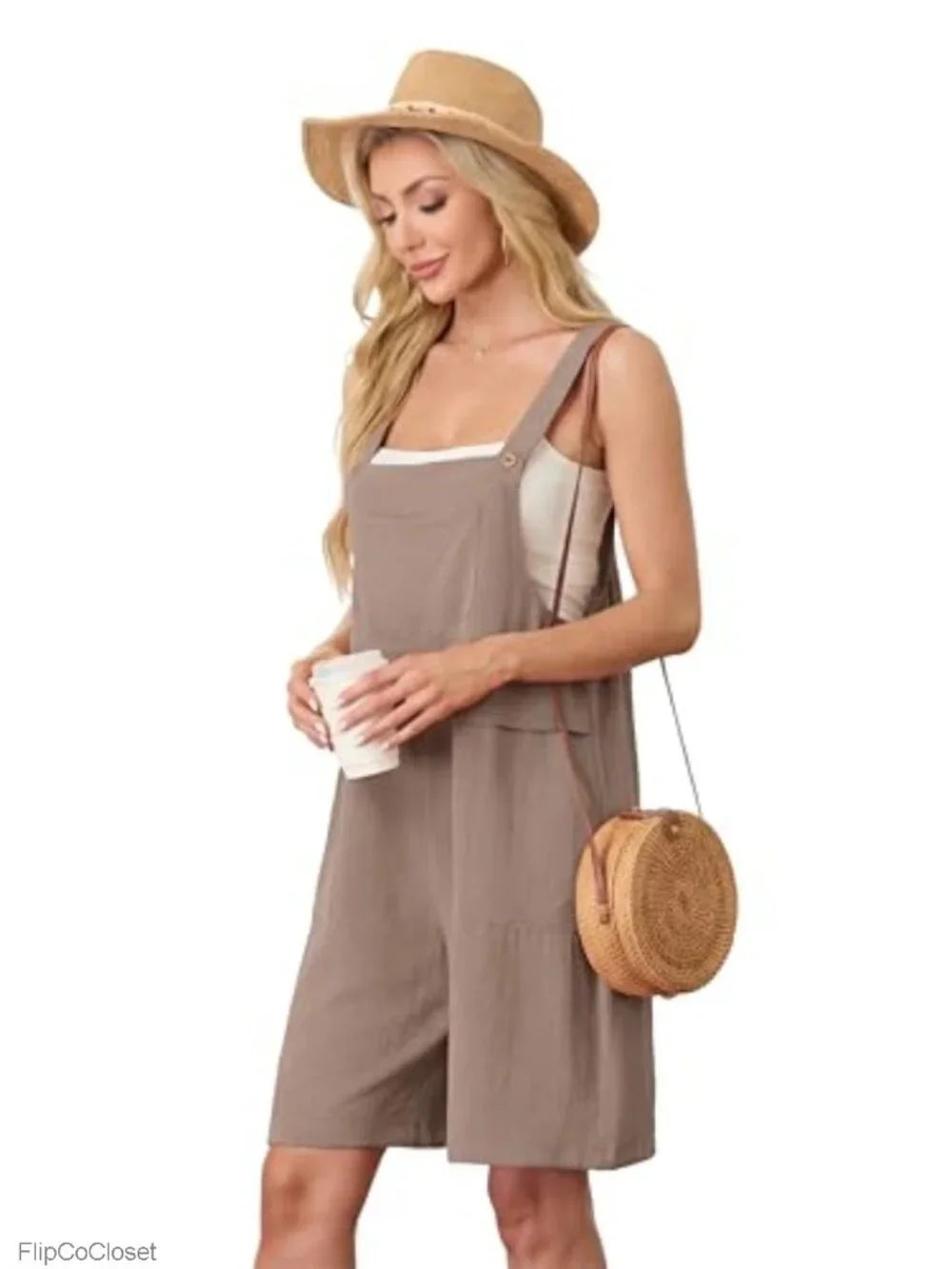 Sleeveless Loose Romper 100% Polyester Jumpsuit with Pockets Summer Casual